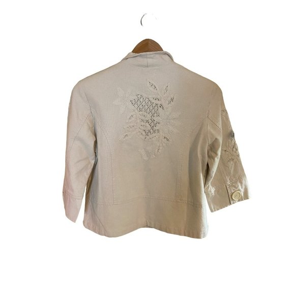 Choices Crochet Lace Inset Jacket Open Front Womens Petite Small White - Picture 3 of 6